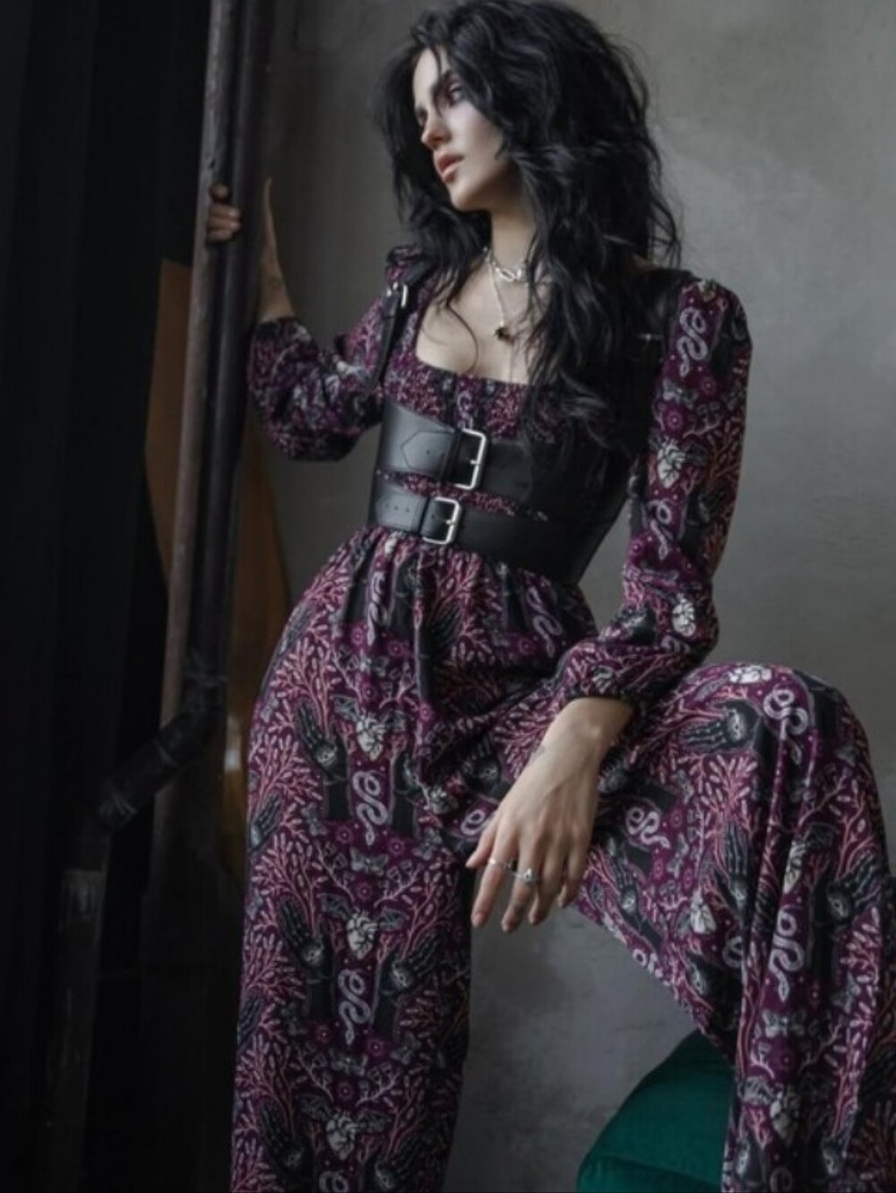Distirbia Smocked Boho Snake, Hand, Heart, Bat Witchy Jumpsuit